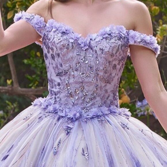 NEW FLORAL LONG OFF SHOULDER SLEEVELESS EMBROIDERED SEQUIN BALL GOWN CD 15704 - Picture 5 of 10